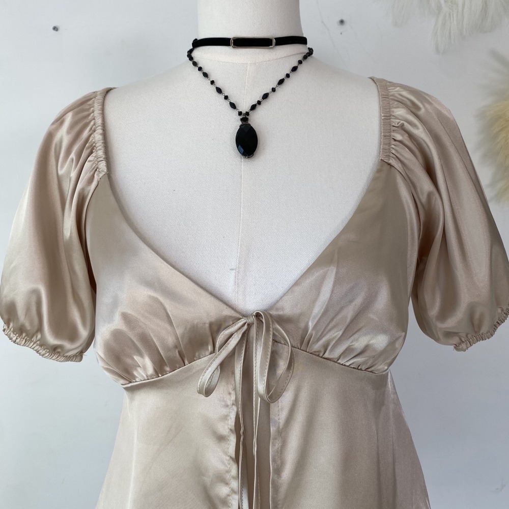 Forever 21 Women Satin Y2K Coquette Tie Front Top Size S Babydoll Fairy Feminine - Picture 3 of 12